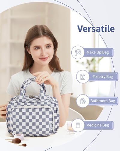 41dtwoqudsl. ac .jpg Narwey Damen Waschtasche Groß & Kosmetiktasche für Herren & Kinder (Kleine Graublaue Blume)