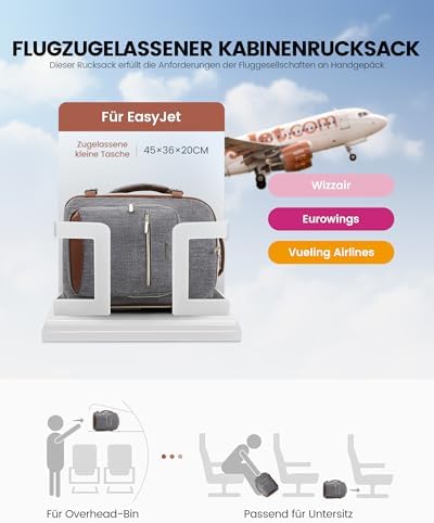 41duzpoybyl. ac .jpg LOVEVOOK Ryanair Handgepäck für Damen Herren | Carry On Tasche 40x30x20cm | Eurowings Wizz Cabine Richtung | Laptop Komp