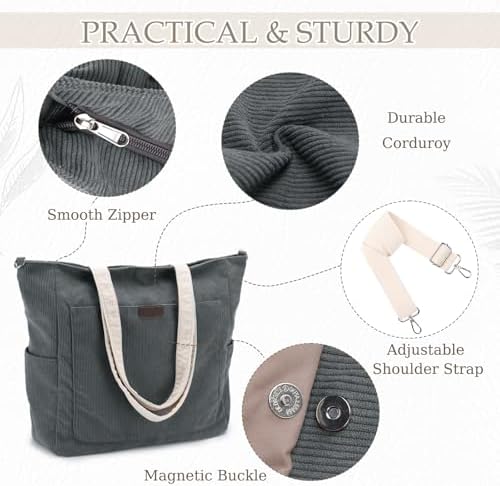 41dsnxfuool. ac .jpg Chase Chic Cord Tasche Große Shopper Tasche Damen Laptoptasche Handtasche für Arbeit und Schule mit Riemen