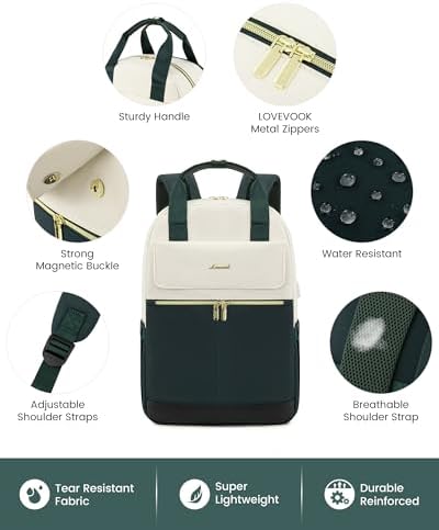 41e0oeb8ucl. ac .jpg LOVEVOOK Damen Rucksack, 15,6 Zoll Laptop Schulrucksack, Wasserdicht, Reiserucksack, Beige OEKO-TEX STANDARD 100