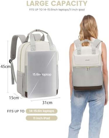 41eyxuzvbyl. ac .jpg LOVEVOOK Damen Rucksack, 15,6 Zoll Laptop Schulrucksack, Wasserdicht, Reiserucksack, Beige OEKO-TEX STANDARD 100