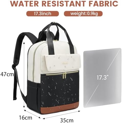 41fpb24kl. ac .jpg LOVEVOOK Damen Rucksack, 15,6 Zoll Laptop Schulrucksack, Wasserdicht, Reiserucksack, Beige OEKO-TEX STANDARD 100