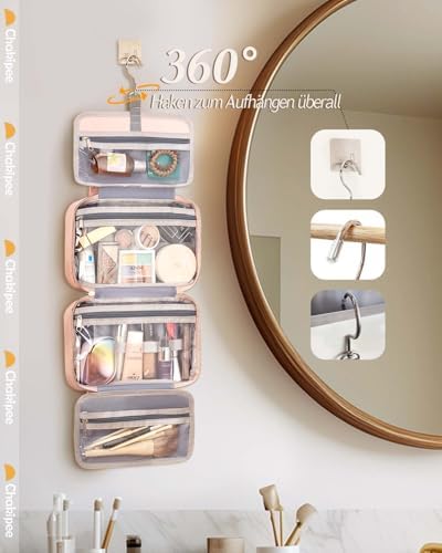 41fexvwd tl. ac .jpg Chakipee Wasserdichte Reisekulturbeutel zum Aufhängen für Damen – Leichte Waschtasche mit Klarfenster, Ideal für Make-up