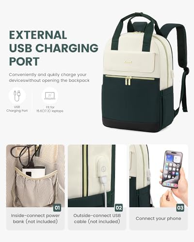 41fhxybqb9l. ac .jpg LOVEVOOK Damen Rucksack, 15,6 Zoll Laptop Schulrucksack, Wasserdicht, Reiserucksack, Beige OEKO-TEX STANDARD 100