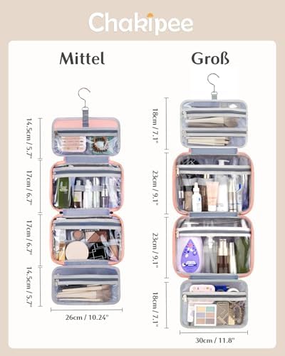 41fscj8k00l. ac .jpg Chakipee Wasserdichte Reisekulturbeutel zum Aufhängen für Damen – Leichte Waschtasche mit Klarfenster, Ideal für Make-up
