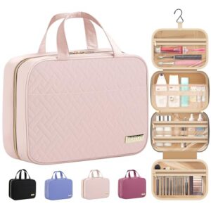 HOTOR wasserdichte Kosmetiktasche Damen – Geräumig für Reisen – Aufhängbar für Weekender – Rosa 32x25x11 cm
