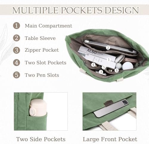 41h0woubal. ac .jpg Chase Chic Cord Tasche Große Shopper Tasche Damen Laptoptasche Handtasche für Arbeit und Schule mit Riemen