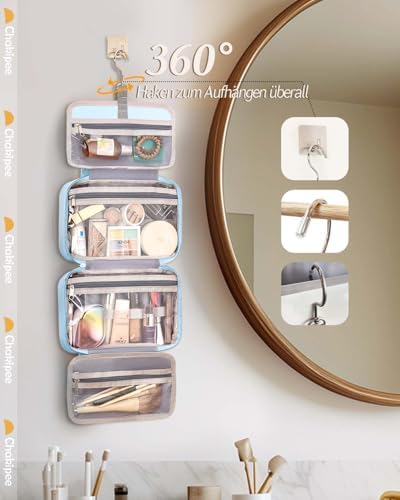 41htqx3jchl. ac .jpg Chakipee Wasserdichte Reisekulturbeutel zum Aufhängen für Damen – Leichte Waschtasche mit Klarfenster, Ideal für Make-up