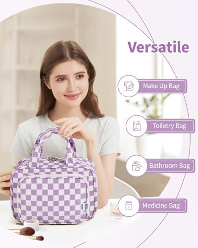 41hrlafnil. ac .jpg Narwey Damen Waschtasche Groß & Kosmetiktasche für Herren & Kinder (Kleine Graublaue Blume)