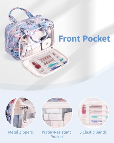 41i2dfedgul. ac .jpg Narwey Damen Waschtasche Groß & Kosmetiktasche für Herren & Kinder (Kleine Graublaue Blume)