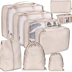Newaner Koffer Organizer, Multifunktionale packwürfel, Wasserdichte, für Reise und Urlaub, Beige