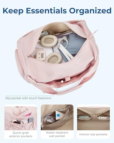 41kbdbfl6il. ac .jpg Bagsmart Sporttasche für Damenaktiv mit Schuhfach, Weekender und Wasserschutz für Workoutraum Yogatrainings, Kamel