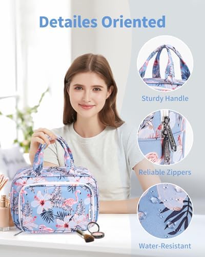 41kqehdugel. ac .jpg Narwey Damen Waschtasche Groß & Kosmetiktasche für Herren & Kinder (Kleine Graublaue Blume)