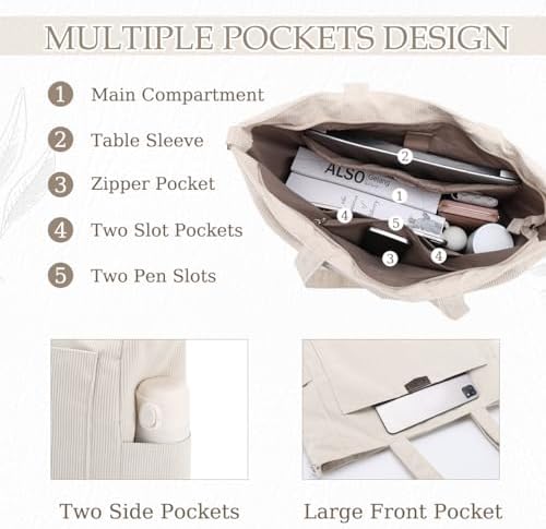 41koikayol. ac .jpg Chase Chic Cord Tasche Große Shopper Tasche Damen Laptoptasche Handtasche für Arbeit und Schule mit Riemen