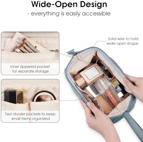 41lcfh6gghl. ac 1.jpg Narwey Minzgrün Kulturtasche Damen Reise Make-up-Tasche Weit Offene Tasche Kosmetiktasche