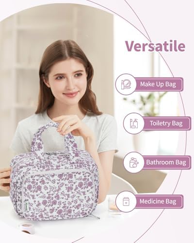 41lwwomj3fl. ac .jpg Narwey Damen Waschtasche Groß & Kosmetiktasche für Herren & Kinder (Kleine Graublaue Blume)