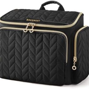 Bagsmart große Reise-Kulturbeutel, Toilettenartikel-Reisetasche, Make-up-Kosmetik-Frisörsäcklein, Griffreich, Schwarz