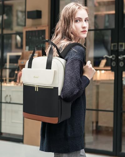 41m7ufxgkl. ac .jpg LOVEVOOK Damen Rucksack, 15,6 Zoll Laptop Schulrucksack, Wasserdicht, Reiserucksack, Beige OEKO-TEX STANDARD 100