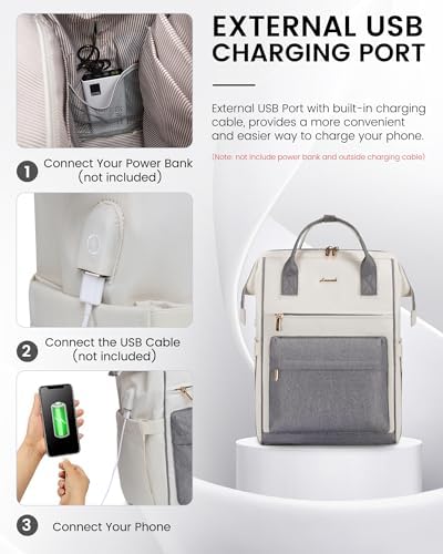 41milu7hr3l. ac .jpg LVOOK Rucksack Damen 15,6 Zoll Laptop Schulrucksack Wasserdicht mit USB & Laptopfach, ideal für Arbeit, Schule & Uni, Re