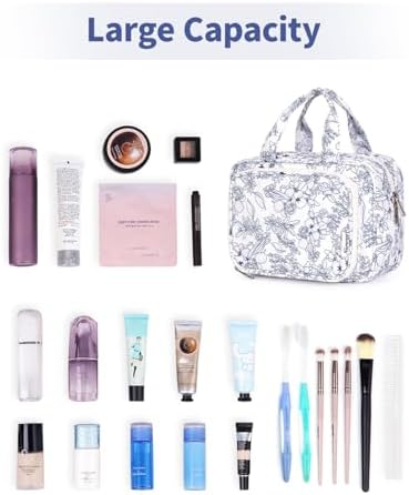 41n2bbapkl. ac .jpg Narwey Damen Waschtasche Groß & Kosmetiktasche für Herren & Kinder (Kleine Graublaue Blume)