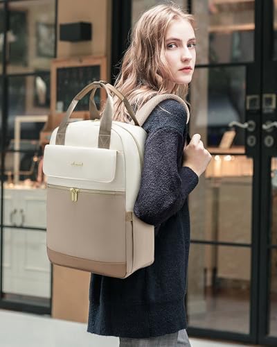 41o6trrubql. ac .jpg LOVEVOOK Damen Rucksack, 15,6 Zoll Laptop Schulrucksack, Wasserdicht, Reiserucksack, Beige OEKO-TEX STANDARD 100