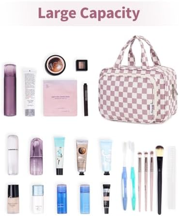 41ojgolh8l. ac .jpg Narwey Damen Waschtasche Groß & Kosmetiktasche für Herren & Kinder (Kleine Graublaue Blume)