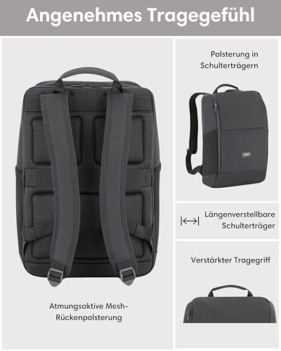 41pugftxrdl. ac .jpg LARKSON Laptop Rucksack Herren & Damen Schwarz - Notebook Backpack für Business- und Reisegebrauch - 16 Zoll Wasserabwei