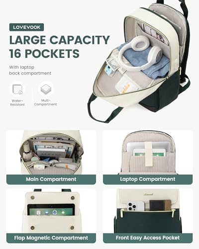 41q3d6d5tkl. ac .jpg LOVEVOOK Damen Rucksack, 15,6 Zoll Laptop Schulrucksack, Wasserdicht, Reiserucksack, Beige OEKO-TEX STANDARD 100