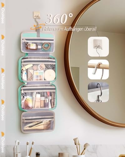 41ql78gtogl. ac .jpg Chakipee Wasserdichte Reisekulturbeutel zum Aufhängen für Damen – Leichte Waschtasche mit Klarfenster, Ideal für Make-up