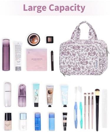 41qsrdhkowl. ac .jpg Narwey Damen Waschtasche Groß & Kosmetiktasche für Herren & Kinder (Kleine Graublaue Blume)