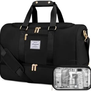 LUV2travel Damen Sporttasche Schwarz, Wasserabweisend mit Schuhfach & Nassfach, Reistagsakaus für Flugzeug & Reisen OEKO