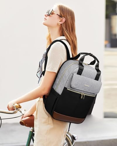 41qebia2wkl. ac .jpg LOVEVOOK Damen Rucksack, 15,6 Zoll Laptop Schulrucksack, Wasserdicht, Reiserucksack, Beige OEKO-TEX STANDARD 100