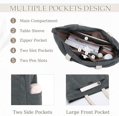 41qhsbul2l. ac .jpg Chase Chic Cord Tasche Große Shopper Tasche Damen Laptoptasche Handtasche für Arbeit und Schule mit Riemen