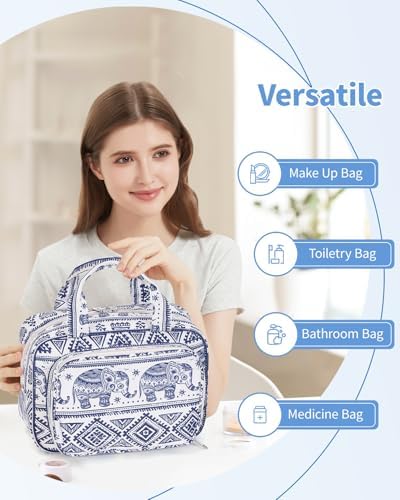 41qz2uov0el. ac .jpg Narwey Damen Waschtasche Groß & Kosmetiktasche für Herren & Kinder (Kleine Graublaue Blume)