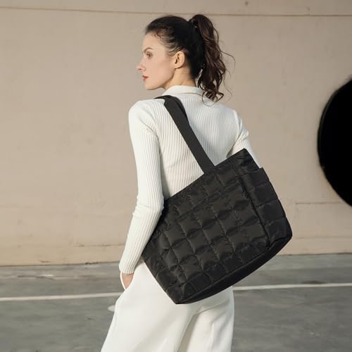 41rozjoz0wl. ac .jpg Befen Puffer Tote Bag Damen Groß Handtasche Sporttasche Tragbare Laptoptasche 15,6 Zoll mit Reißverschluss für Reisen, S