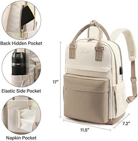 41rn5ydj6rl. ac .jpg Laptop Schulrucksack LOVEVOOK Damen Wasserabweisend Eleganter Schultasche für Schule Uni Reise Khaki Beige