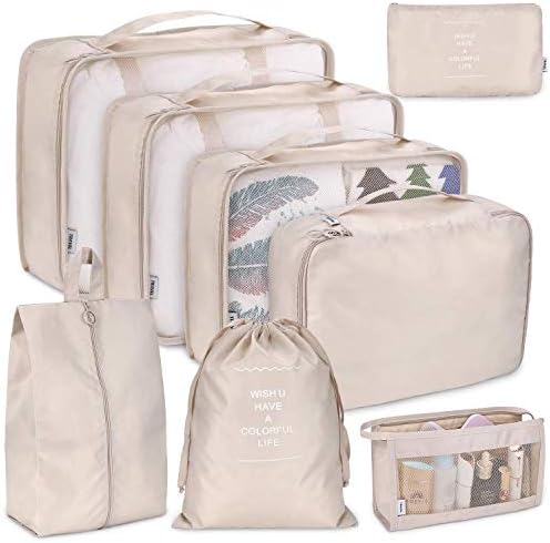 41s1sdnxhll. ac .jpg LSLANSOON Reiseverpackung für Beige Reisewürfel - leicht und faltbar, perfektes Gepäckaufbewahrungset für Touristen (Bei