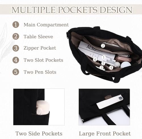 41sgttpg 5l. ac .jpg Chase Chic Cord Tasche Große Shopper Tasche Damen Laptoptasche Handtasche für Arbeit und Schule mit Riemen