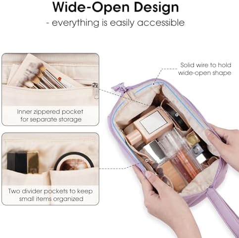 41tqwvmjfl. ac 1.jpg Narwey Minzgrün Kulturtasche Damen Reise Make-up-Tasche Weit Offene Tasche Kosmetiktasche