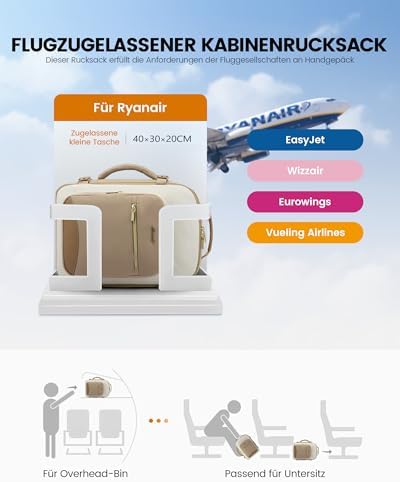 41teeetttul. ac .jpg LOVEVOOK Ryanair Handgepäck für Damen Herren | Carry On Tasche 40x30x20cm | Eurowings Wizz Cabine Richtung | Laptop Komp