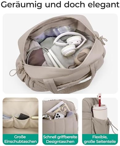 41trrexz2ql. ac 2.jpg Bagsmart Puffer Reisetasche Damen 24L Wasserabweisend Travel Bag Fitness Kamel