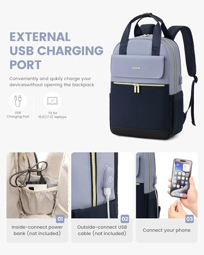 41tyg8bhssl. ac .jpg LOVEVOOK Damen Rucksack, 15,6 Zoll Laptop Schulrucksack, Wasserdicht, Reiserucksack, Beige OEKO-TEX STANDARD 100