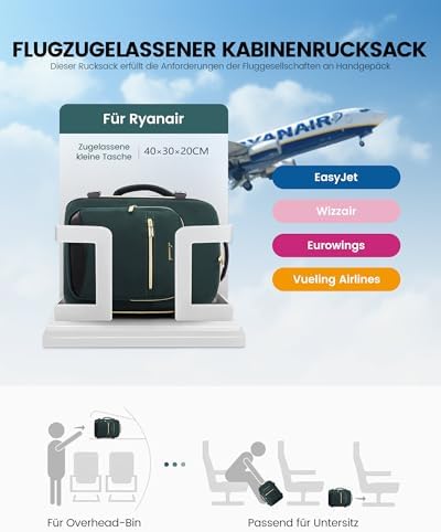 41u8yh2ejyl. ac .jpg LOVEVOOK Ryanair Handgepäck für Damen Herren | Carry On Tasche 40x30x20cm | Eurowings Wizz Cabine Richtung | Laptop Komp