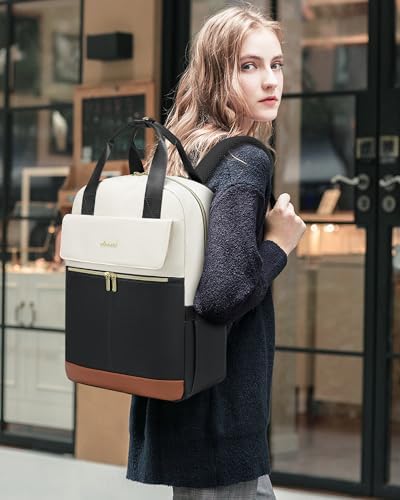 41uekli0jtl. ac .jpg LOVEVOOK Damen Rucksack, 15,6 Zoll Laptop Schulrucksack, Wasserdicht, Reiserucksack, Beige OEKO-TEX STANDARD 100