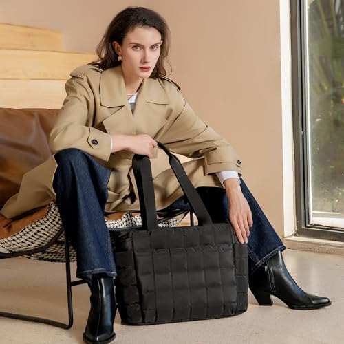 41uhupxftxl. ac .jpg Befen Puffer Tote Bag Damen Groß Handtasche Sporttasche Tragbare Laptoptasche 15,6 Zoll mit Reißverschluss für Reisen, S