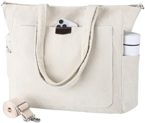 41uavsmrkol. ac .jpg Chase Chic Cord Tasche Große Shopper Tasche Damen Laptoptasche Handtasche für Arbeit und Schule mit Riemen