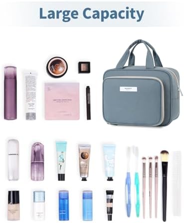 41vqylbfzil. ac .jpg Narwey Damen Waschtasche Groß & Kosmetiktasche für Herren & Kinder (Kleine Graublaue Blume)