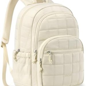 Bagsmart Laptop Rucksack für Frauen, wasserfeste Büchertasche, College und Reise, Beige, 15,6-Zoll-Flexibilität, geschät
