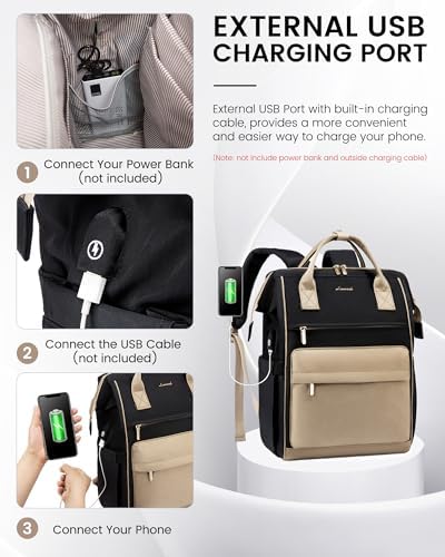 41wfaowcsvl. ac .jpg LVOOK Rucksack Damen 15,6 Zoll Laptop Schulrucksack Wasserdicht mit USB & Laptopfach, ideal für Arbeit, Schule & Uni, Re