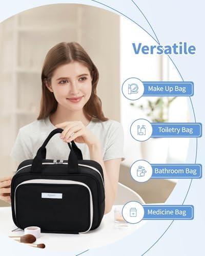 41wuyfpdphl. ac .jpg Narwey Damen Waschtasche Groß & Kosmetiktasche für Herren & Kinder (Kleine Graublaue Blume)